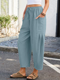 Chiclily Women's High Waisted Palazzo Pants Casual Loose Wide Leg Trousers with Pockets Drawstring Flowy Pants