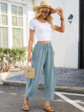 Chiclily Women's High Waisted Palazzo Pants Casual Loose Wide Leg Trousers with Pockets Drawstring Flowy Pants