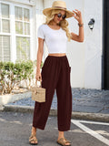 Chiclily Women's High Waisted Palazzo Pants Casual Loose Wide Leg Trousers with Pockets Drawstring Flowy Pants