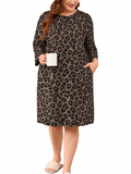 SHOWMALL Women's Plus Size 3/4 Sleeve Nightgown with Pockets Soft Henley Neck Sleep Dress Loose Lounge Sleepwear