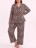 SHOWMALL Womens Plus Size 2 Piece Pajamas Sets, Long Sleeve Button Down Top and Long Pant with Pockets