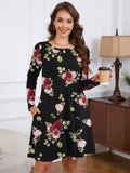 Chiclily Women's Long Sleeve Casual Dress Large Tunic Dress Loose T-Shirt Dress with Pockets