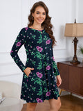 Chiclily Women's Long Sleeve Casual Dress Large Tunic Dress Loose T-Shirt Dress with Pockets