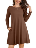 Chiclily Women's Long Sleeve Casual Dress Large Tunic Dress Loose T-Shirt Dress with Pockets