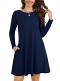 Chiclily Women's Long Sleeve Casual Dress Large Tunic Dress Loose T-Shirt Dress with Pockets