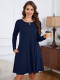 Chiclily Women's Long Sleeve Casual Dress Large Tunic Dress Loose T-Shirt Dress with Pockets