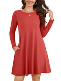 Chiclily Women's Long Sleeve Casual Dress Large Tunic Dress Loose T-Shirt Dress with Pockets