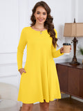 Chiclily Women's Long Sleeve Casual Dress Large Tunic Dress Loose T-Shirt Dress with Pockets