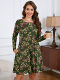 Chiclily Women's Long Sleeve Casual Dress Large Tunic Dress Loose T-Shirt Dress with Pockets