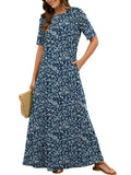 Chiclily Women's Summer Short Sleeve Maxi Dress with Pockets - Soft Casual Loose Long Boho Sundress for Beach & Vacation