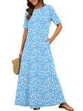 Chiclily Women's Summer Short Sleeve Maxi Dress with Pockets - Soft Casual Loose Long Boho Sundress for Beach & Vacation