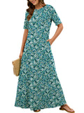 Chiclily Women's Summer Short Sleeve Maxi Dress with Pockets - Soft Casual Loose Long Boho Sundress for Beach & Vacation