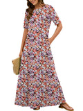 Chiclily Women's Summer Short Sleeve Maxi Dress with Pockets - Soft Casual Loose Long Boho Sundress for Beach & Vacation