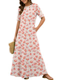 Chiclily Women's Summer Short Sleeve Maxi Dress with Pockets - Soft Casual Loose Long Boho Sundress for Beach & Vacation