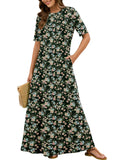 Chiclily Women's Summer Short Sleeve Maxi Dress with Pockets - Soft Casual Loose Long Boho Sundress for Beach & Vacation