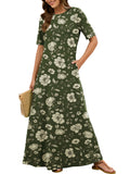 Chiclily Women's Summer Short Sleeve Maxi Dress with Pockets - Soft Casual Loose Long Boho Sundress for Beach & Vacation