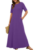 Chiclily Women's Summer Short Sleeve Maxi Dress with Pockets - Soft Casual Loose Long Boho Sundress for Beach & Vacation