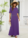 Chiclily Women's Summer Short Sleeve Maxi Dress with Pockets - Soft Casual Loose Long Boho Sundress for Beach & Vacation