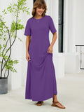 Chiclily Women's Summer Short Sleeve Maxi Dress with Pockets - Soft Casual Loose Long Boho Sundress for Beach & Vacation