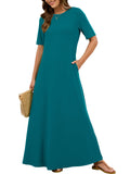 Chiclily Women's Summer Short Sleeve Maxi Dress with Pockets - Soft Casual Loose Long Boho Sundress for Beach & Vacation