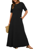 Chiclily Women's Summer Short Sleeve Maxi Dress with Pockets - Soft Casual Loose Long Boho Sundress for Beach & Vacation