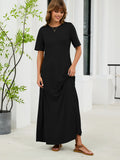 Chiclily Women's Summer Short Sleeve Maxi Dress with Pockets - Soft Casual Loose Long Boho Sundress for Beach & Vacation