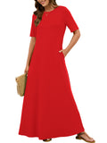 Chiclily Women's Summer Short Sleeve Maxi Dress with Pockets - Soft Casual Loose Long Boho Sundress for Beach & Vacation