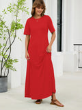 Chiclily Women's Summer Short Sleeve Maxi Dress with Pockets - Soft Casual Loose Long Boho Sundress for Beach & Vacation