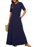 Chiclily Women's Summer Short Sleeve Maxi Dress with Pockets - Soft Casual Loose Long Boho Sundress for Beach & Vacation