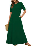 Chiclily Women's Summer Short Sleeve Maxi Dress with Pockets - Soft Casual Loose Long Boho Sundress for Beach & Vacation