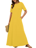 Chiclily Women's Summer Short Sleeve Maxi Dress with Pockets - Soft Casual Loose Long Boho Sundress for Beach & Vacation