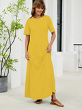 Chiclily Women's Summer Short Sleeve Maxi Dress with Pockets - Soft Casual Loose Long Boho Sundress for Beach & Vacation
