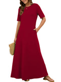 Chiclily Women's Summer Short Sleeve Maxi Dress with Pockets - Soft Casual Loose Long Boho Sundress for Beach & Vacation