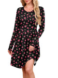 Chiclily Women's Long Sleeve Fall Dress Floral Casual Pleated Swing T-Shirt Dresses with Pockets
