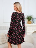 Chiclily Women's Long Sleeve Fall Dress Floral Casual Pleated Swing T-Shirt Dresses with Pockets