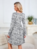 Chiclily Women's Long Sleeve Fall Dress Floral Casual Pleated Swing T-Shirt Dresses with Pockets