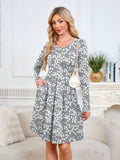 Chiclily Women's Long Sleeve Fall Dress Floral Casual Pleated Swing T-Shirt Dresses with Pockets