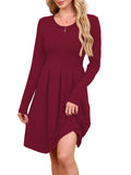 Chiclily Women's Long Sleeve Fall Dress Floral Casual Pleated Swing T-Shirt Dresses with Pockets