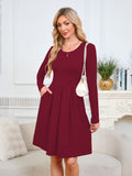 Chiclily Women's Long Sleeve Fall Dress Floral Casual Pleated Swing T-Shirt Dresses with Pockets