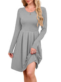 Chiclily Women's Long Sleeve Fall Dress Floral Casual Pleated Swing T-Shirt Dresses with Pockets