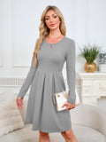 Chiclily Women's Long Sleeve Fall Dress Floral Casual Pleated Swing T-Shirt Dresses with Pockets