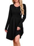 Chiclily Women's Long Sleeve Fall Dress Floral Casual Pleated Swing T-Shirt Dresses with Pockets