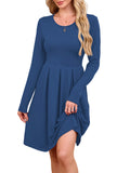 Chiclily Women's Long Sleeve Fall Dress Floral Casual Pleated Swing T-Shirt Dresses with Pockets