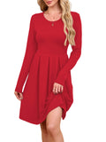 Chiclily Women's Long Sleeve Fall Dress Floral Casual Pleated Swing T-Shirt Dresses with Pockets