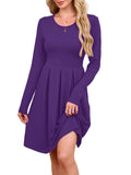 Chiclily Women's Long Sleeve Fall Dress Floral Casual Pleated Swing T-Shirt Dresses with Pockets