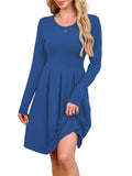 Chiclily Women's Long Sleeve Fall Dress Floral Casual Pleated Swing T-Shirt Dresses with Pockets