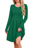 Chiclily Women's Long Sleeve Fall Dress Floral Casual Pleated Swing T-Shirt Dresses with Pockets