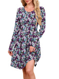 Chiclily Women's Long Sleeve Fall Dress Floral Casual Pleated Swing T-Shirt Dresses with Pockets