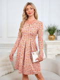 Chiclily Women's Long Sleeve Fall Dress Floral Casual Pleated Swing T-Shirt Dresses with Pockets