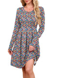 Chiclily Women's Long Sleeve Fall Dress Floral Casual Pleated Swing T-Shirt Dresses with Pockets